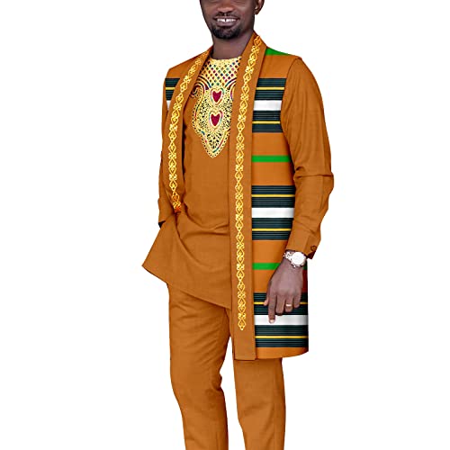 African Suits for Men Print Jacket Embroidery Shirts and Pants Set Dashiki Outfits Plus Size Attire