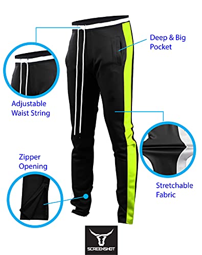 Image of SCREENSHOT Screenshotbrand Mens Hip Hop Slim Fit Track Pants - Athletic Jogger Bottom with Side Taping