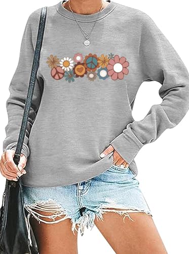 Rmtxcd Hippie Sweatshirt For Women Cute Hippie 70S Pullover Funny Floral Rainbow Graphic Long Sleeve Shirt Fall Casual Tops cover
