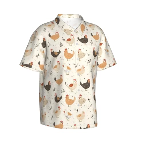Chemise hawaïenne homme avec imprimé poulet drôle et tissu léger à manches courtes