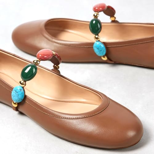 Mary Jane Shoes for Women Leather Ballet Flats with Gemstones Strap Round Closed Toe Ballerina Casual Comfy Slip on4