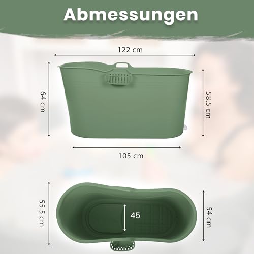 Miniatura 6 de Hellobath Bath Bucket Xl Comfort 122 Cm Bañera Para Adultos Baño De Hielo Manguera De Desagüe Extensible Hasta 3 M Extras: Bandeja, Grifo Y Funda Protectora Verde