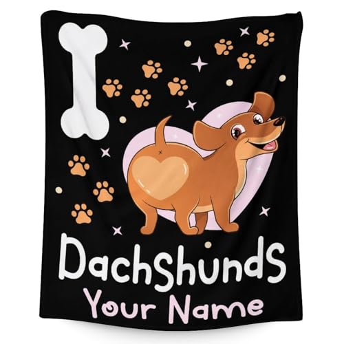Custom Dachshund Throw Blanket for Kids - 40x50 Inches Crib Size - Soft Fluffy Cozy Blankets Gift - Black Funny Blanket Throws for Travel, Office