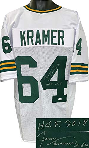 Athlon Sports CTBL-025054 Jerry Kramer Signed White TB Custom Stitched Pro Style Football Jersey No.64 HOF 2018 XL- JSA Witnessed Hologram