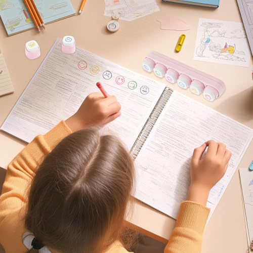 6 Stück Emoticon Stempel, Gummistempel für Schulkinder, Schule Deko, Stempel für Stimmungsjournal, Lehrerstempel, Lehrerstempel Grundschule