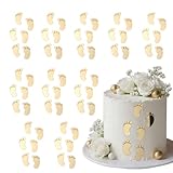60pcs/bag Baby Shower Acrylic Cake Topper Baby Feet Cake Decoration Oh Baby Gender Reveal One 1st Birthday Party Boy and Girl (Gold)