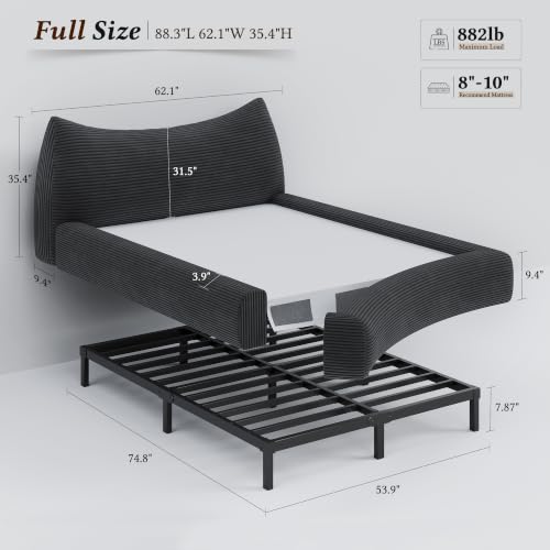 Image of Homkdom Cloud Bed Frame with Removable Headboard,Corduroy Soft Full Size Bed Frame Rounded Corner Design, Full Bed Frame for Modern Bedrooms Apartments, Guest Rooms,No Box Spring Needed,Black