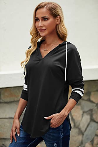 Image of Womens Long Sleeve V Neck Hoodie Sweatshirts Lightweight Pullover Tops