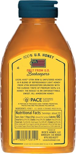 Image of Local Hive Utah Raw & Unfiltered - 16 oz | 100% Pure U.S. Honey | Natural Sweetener Sourced from American Bees & Beekeepers | Light Floral Flavor | Ideal for Tea, Baking & Cooking