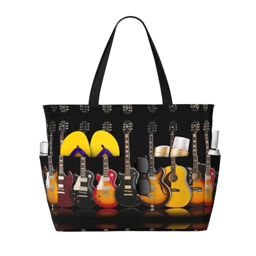 Sac fourre-tout imprimé guitare électrique et grand sac à bandoulière noir de travail