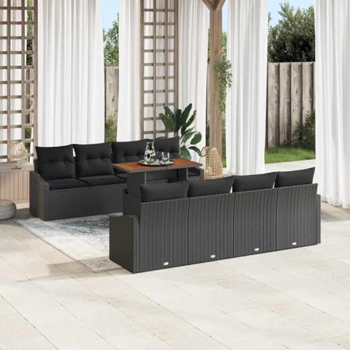 QJBSAVVA Garten-Essgruppe Poly-Rattan Outdoor-Sofa Set Schwarz/Braun...