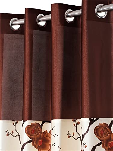 Image of Fashion String 2 Pieces Solid Patch 3D Tulip Eyelet Polyester Door Curtains - 7 Feet, Brown