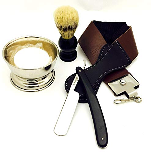 5 PC STRAIGHT RAZOR SHAVING GIFT SET FOR CHRISTMAS WITH TRAVELING BAG