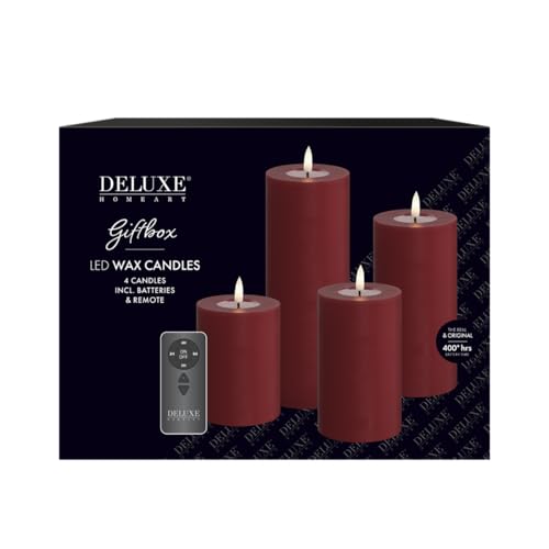 4 boîtes cadeaux LED sans flamme Deluxe Homeart bordeaux