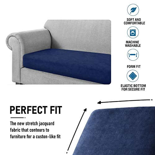 Qiden Velvet Stretch Couch Cushion Covers L Shape Separate Cushion Couch Chaise Cover Elastic Furniture Protector For Both Left/Right Sectional Couch-Navy-3-Seat #TOP1