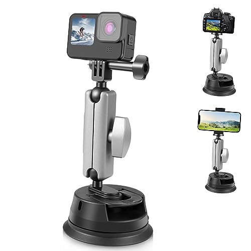 PULUZ Soporte de ventosa para coche con rotación de 360° para parabrisas y ventana para cámara GoPro Hero 11 10 9 8 7 Insta360 X3 DJI accesorios de cámara de acción con soporte para teléfono con rosca