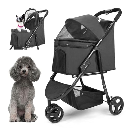 Poussette 3 en 1 pour chiens en balade et voyage panier amovible P09
