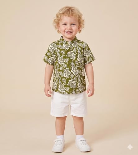 Image of A.T.U.N. (ALL THINGS UBER NICE) Boys 100% Cotton Printed Shirt | Half Sleeve Smart Casual Shirt for Kids | Soft Breathable Button Placket Top for Boys