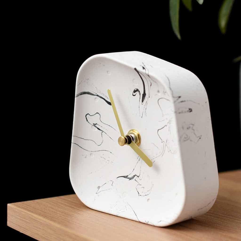 Home Decoration Accessories Geometric Cement Table Clock Desktop Ornaments Silent Concrete Small Table Clock (Color : White, Size : 11.5cm) (White 11.5cm)