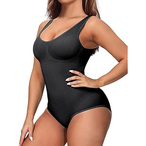 HANERDUN Women Slimming Tummy Control Shapewear Bodysuit Round Neck Tank Tops Seamless Waist Trainer Vest Full Body Shaper Cover