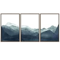 SIGNWIN 3 Piece Framed Canvas Wall Art Mountain with Fog Canvas Prints Home Artwork Decoration for Living Room,Bedroom - 16