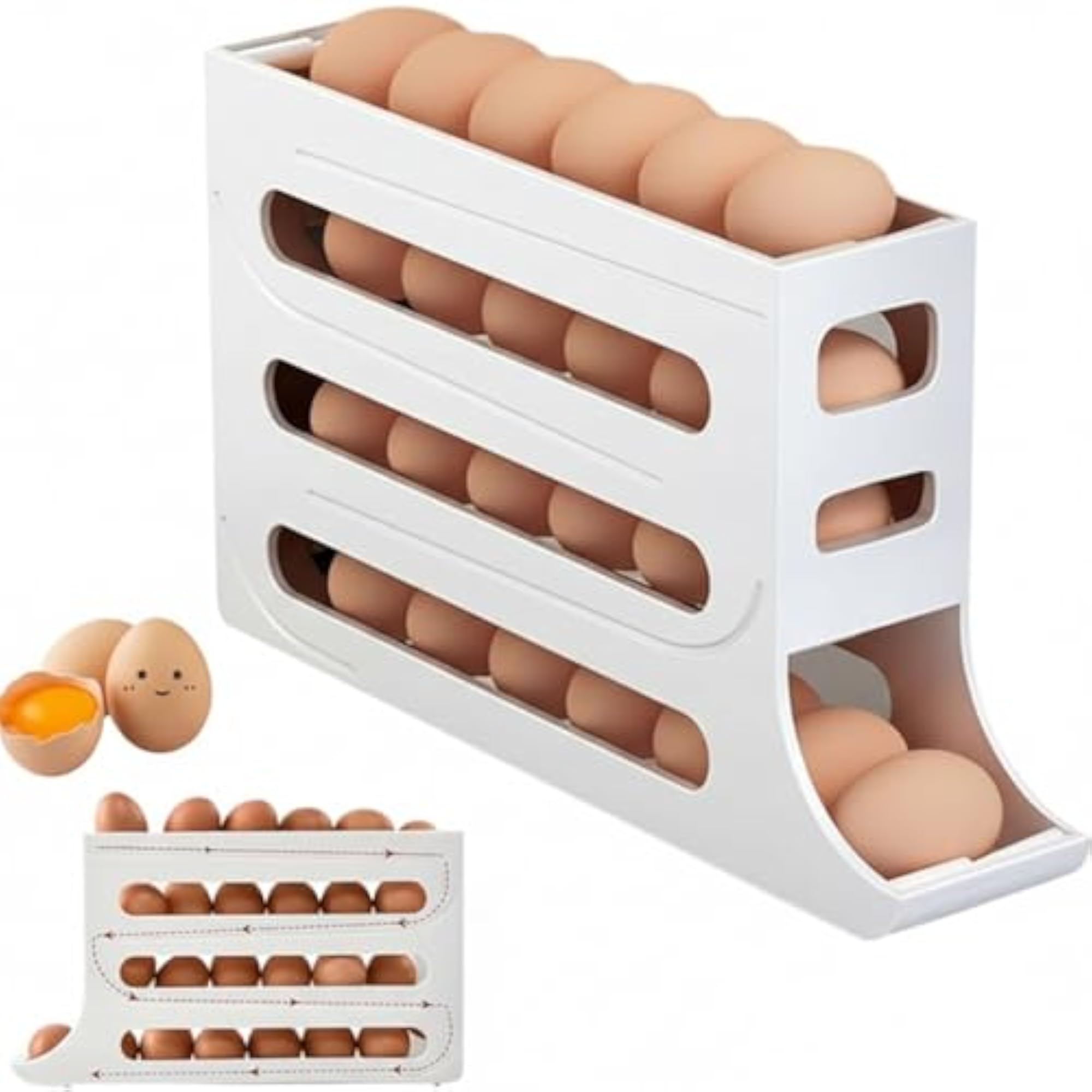 30 Eggs Tray Storage Box, Stackable Plastic Organizer