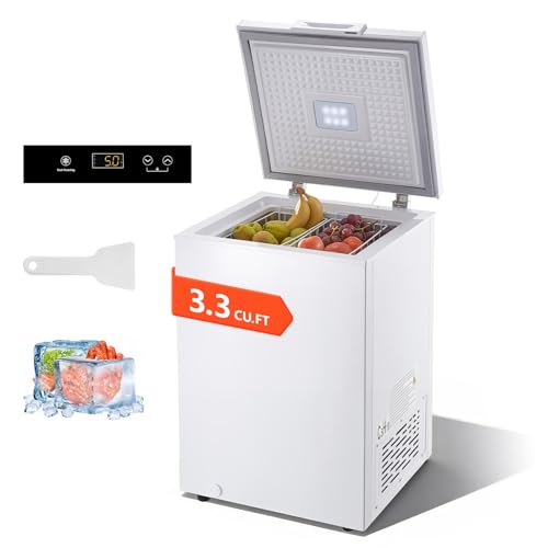 Image of VEVOR Chest Freezer, 3.3 Cu.ft Compact Deep Freezer, Free Standing Top Open Door Chest Freezers with 2 Removable Baskets & Adjustable Thermostat - Energy Saving, Low Noise & Garage Ready, White