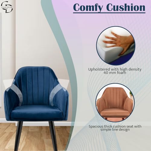 Image of Velvet Accent Chair | Luxury Upholstered Armchair with Sturdy Metal Legs | Modern Comfortable Chair for Living Room, Bedroom, Office, or Cafe (Black Legs, Blue)
