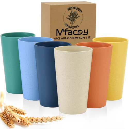 Mfacoy Wheat Straw Cups Set of 6, 20 oz Unbreakable Reusable Stackable Tumbler Water Cup Set for Kitchen, BPA Free, Dishwasher & Microwave Safe, Cups with 6 Colors