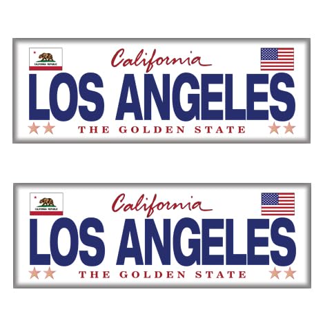 Pack of 2 Los Angeles Panoramic Fridge Magnet, California Travel Souvenir, 4.5 x 1.5 inches, Los Angeles License Plate- Made in USA. (2)