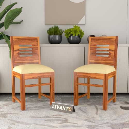 Image of Solid Sheesham Wood Dining Chair Set of 2 with Cushion | Wooden Dining Chairs for Living Room, Dining Room & Office | Comfortable Study Chair for Home & Office | Rosewood Finish
