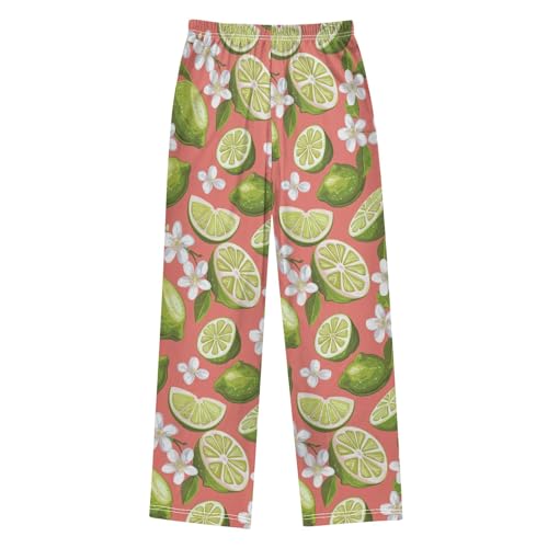 Green Lemon Blossom Leaves Pajama Pants Elastic Waist Lounge Pajama Bottoms Long Pj Pants with pockets2