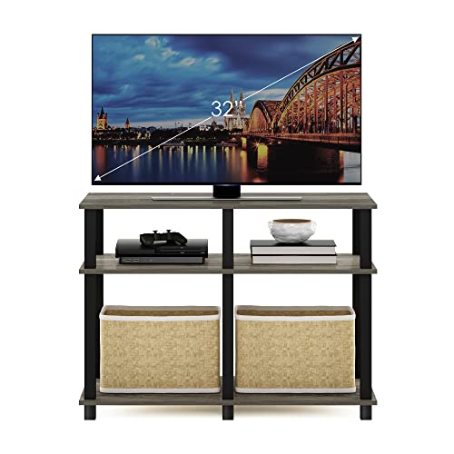 Image of Furinno Turn-N-Tube 3-Tier TV Stand for 40-Inch TV, French Oak | Open Frame Design, Toolless Assembly, Rectangular Entertainment Center, TV Console, for Living Room, Bedroom