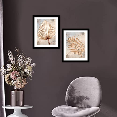 Image of kotart Golden Leaf Wall Decor Paintings for Home Office Living Room - Modern Art Wall Paintings with Frame Set of 2 (Art 5, 19x25 inch)