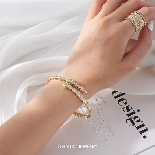 Snake Bracelet for Women, 14K Gold Plated Adjustable Open Cuff Bangle with Zircon Rhinestone Crystal, Christmas Valentine's Day Gift for Her, Gold/Rose Gold/Silver2