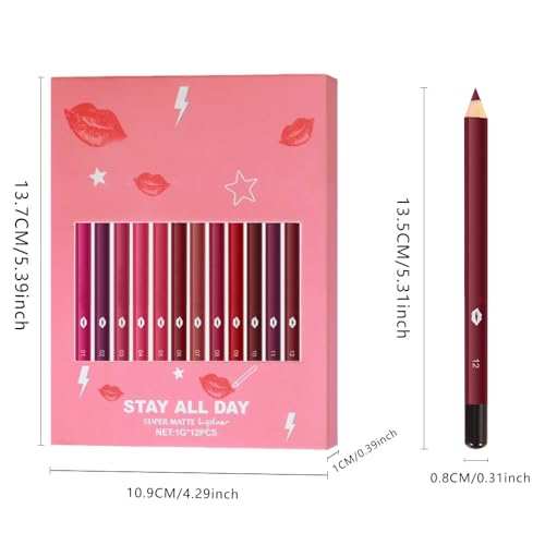 Image of evpct 12Pcs Matte Waterproof Lip Liner Crayon Pencils Set Packs for Shaping & Sculpting Lips, Nude Pink Chestnut Maroon Dark Taupe Brown Plum Purple Deep Red Creamy Lipstick and Lip Liner Set
