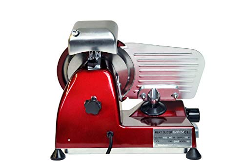 KWS MS-6RS Premium 200w Electric Meat Slicer 6-Inch in Red Stainless Steel Blade, Frozen Meat Deli Meat Cheese Food Slicer Low Noises Commercial and Home Use