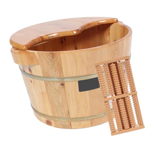 Bain de pieds en bois contre les pieds fatigués, grand seau isolant 26L avec massage intégré