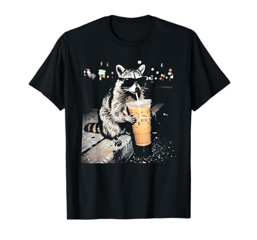 Funny Raccoon Drinking iced Coffee T-Shirt
