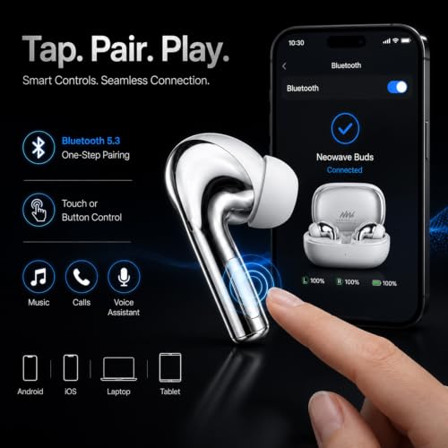 NEOWAVE New-Supreme-White Bluetooth 5.3 Earbuds, White - Image 6