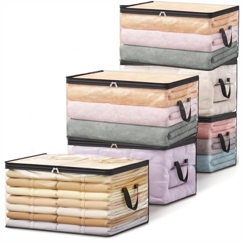 Image of JD FRESH 6 Piece 60L PVC Transparent Storage Bag with Zipper /Foldable Clothes Organiser for Wardrobe /Garments Organizer /Space Saving Storage Box for Sarees /Lehenga /Towel /Toy - 21.6 x 13.8 x 12.4 Inch