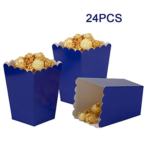 Image of AimtoHome Navy Blue Popcorn Boxes Mini Pack of 24, Paper Popcorn Container for Birthday Party, Graduation, Wedding, Carnival, Movie Night