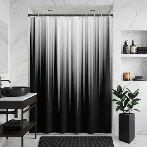 Image of AAtter Black and White Shower Curtain, Gothic Ombre, 60x72 Inch, 12 Hooks