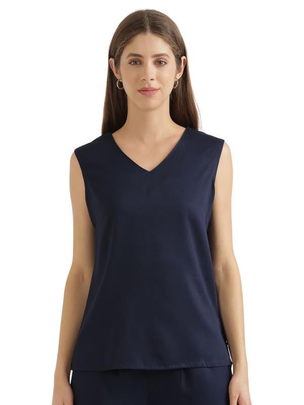 Image of SAADAA V-Neck Tops for Women| Viscose Fabric | Sleeveless Design | Relaxed Fit for Everyday Comfort | Office & Casual Wear