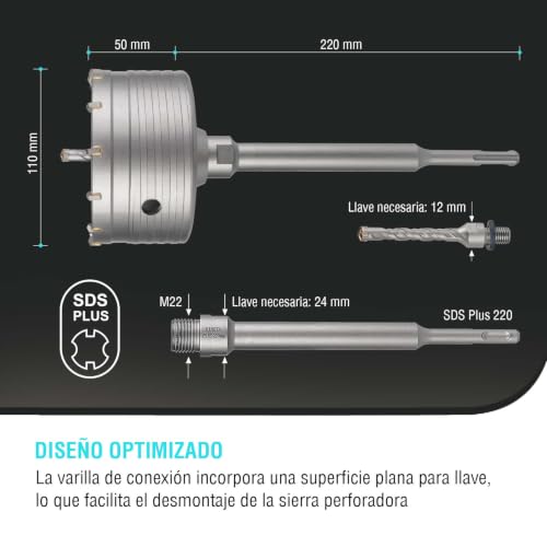Image of BINOTA 110 mm (4-5 /16 inch) Concrete Hole Saw with SDS-Plus Shank | Tungsten carbide drill bit; SDS-Plus shank (220 mm); Cross-type center drill; Dry drilling for concrete /brick /stone /masonry