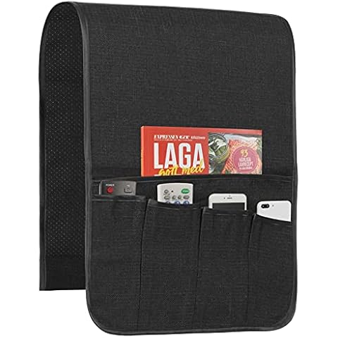 Sixyotie Sofa Armrest Organizer,Non-Slip Remote Control Holders for Recliner Couch,Chair Armchair Caddy with 5 Pockets for Table,Cell Phone,Ipad,Magazines,Books (13x35In, Black) Cover