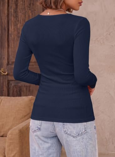 Image of Dokotoo Womens Tops Lace Long Sleeve T Shirts Ribbed Knit Stretch Top 2026