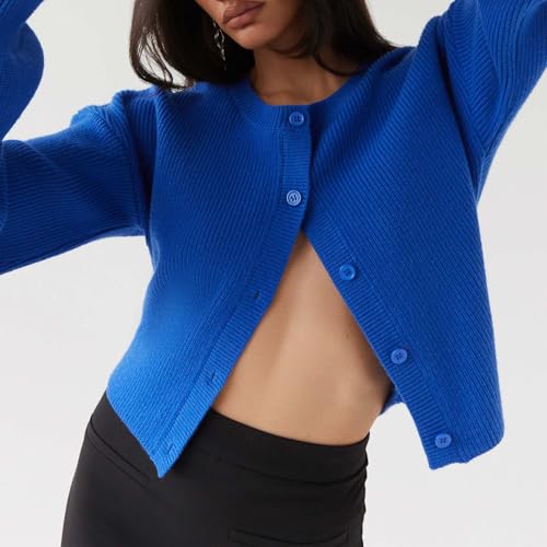 Image of Women Y2k Crop Cardigan Sweater Long Sleeve Button Down Cardigan Vintage Open Front Sweater Cute Knit Pullover Tops