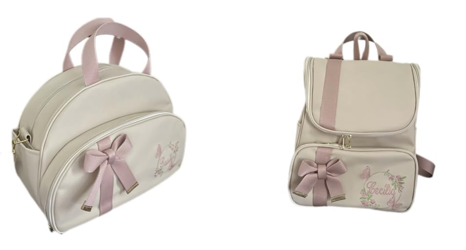 Kit de Bolsa Maternidade personalizado 2 Peças, Bege e Rosa, com Laço Decorativo e Borboleta