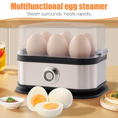 Smart Electric Egg Cooker with Auto Shut-Off - Stainless Steel Steamer for Soft/Medium/Hard Boiled Eggs, Kitchen Steam Boiler for Vegetables (6-Capacity) - Image 2